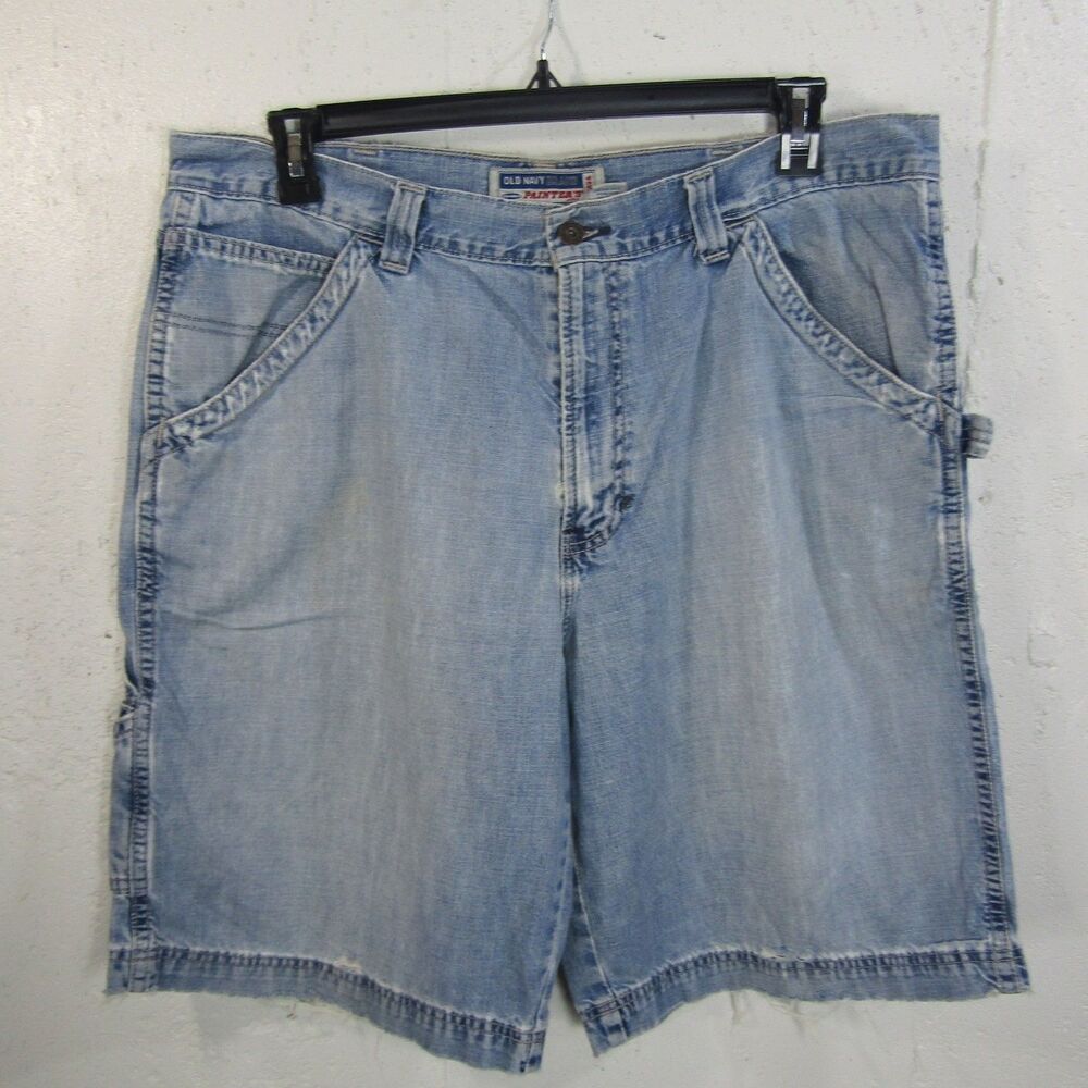 Old Navy Painter's Denim Shorts Men's Size 38 Light Wash Carpenter Frayed Hem
